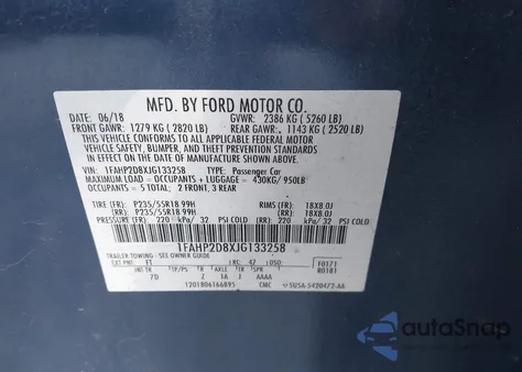 2018 Ford Taurus Se z USA, uszkodzony, nr VIN 1FAHP2D8XJG133258